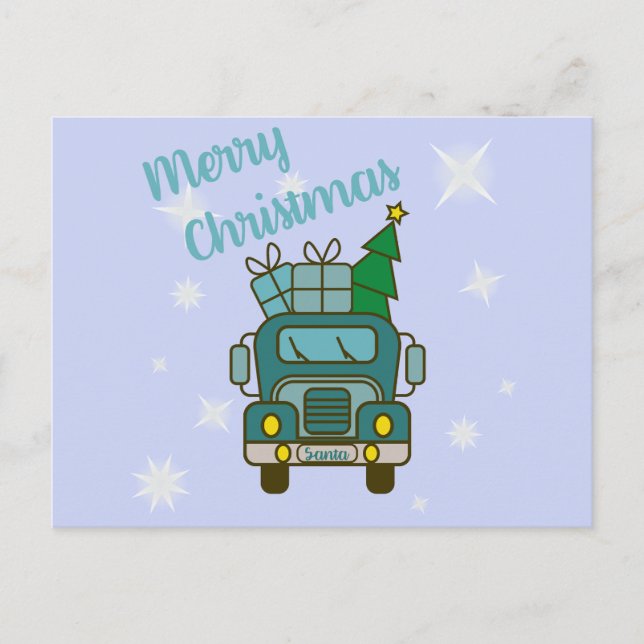 Santa truck front view Merry Christmas Holiday Postcard (Front)