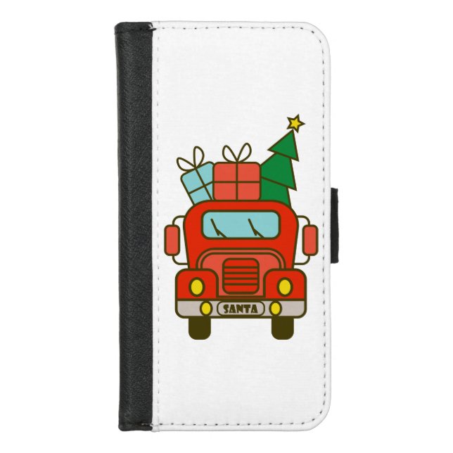 Santa truck front view Merry Christmas iPhone Wallet Case (Front)