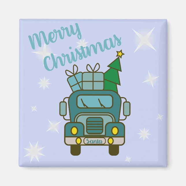 Santa truck front view Merry Christmas Magnet (Front)