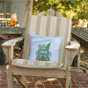 Santa truck front view Merry Christmas Outdoor Pillow