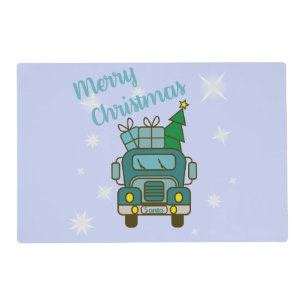 Santa truck front view Merry Christmas Placemat