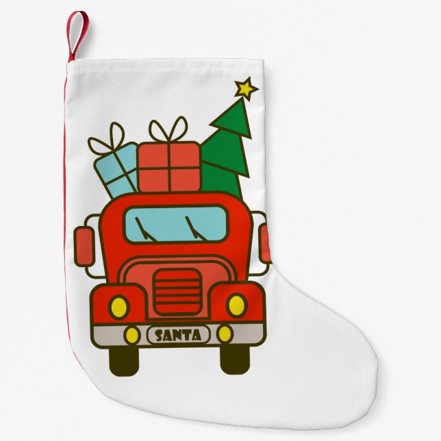 Santa truck front view Merry Christmas Small Christmas Stocking (Front)