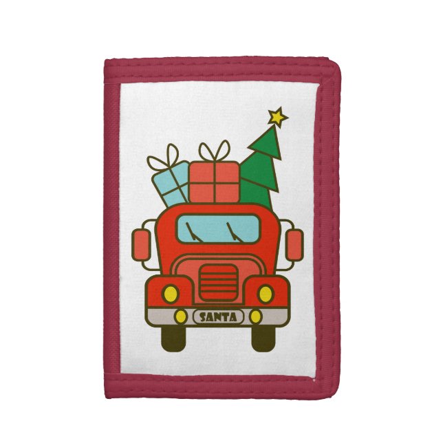 Santa truck front view Merry Christmas Trifold Wallet (Front Vertical)