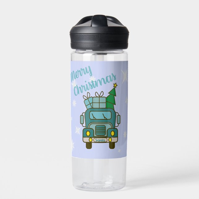 Santa truck front view Merry Christmas Water Bottle (Front)