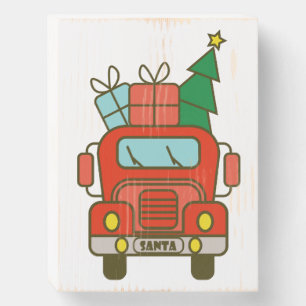 Santa truck front view Merry Christmas Wooden Box Sign