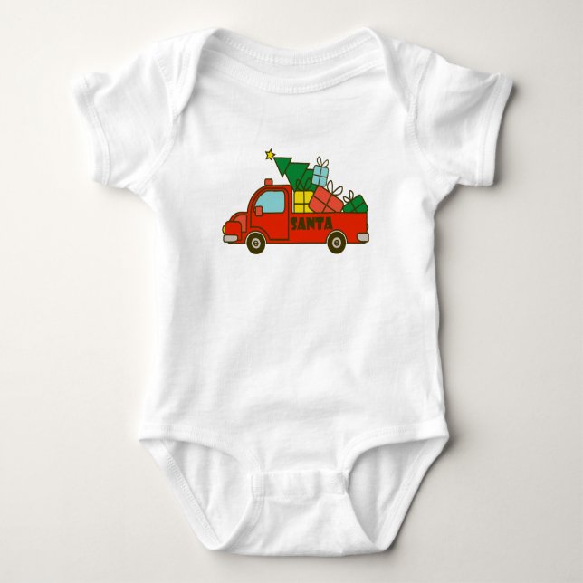 Santa truck side view Merry Christmas Baby Bodysuit (Front)