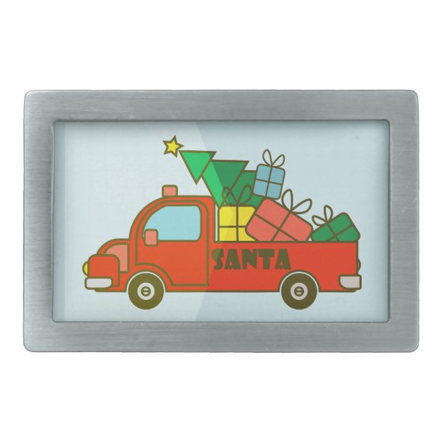 Santa truck side view Merry Christmas Belt Buckle (Front)