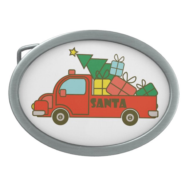 Santa truck side view Merry Christmas Belt Buckle (Front)