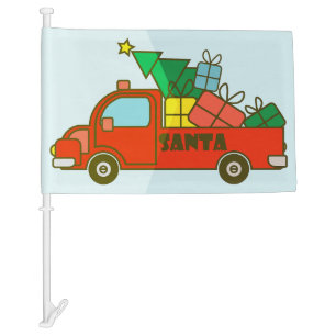 Santa truck side view Merry Christmas Car Flag
