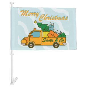 Santa truck side view Merry Christmas Car Flag