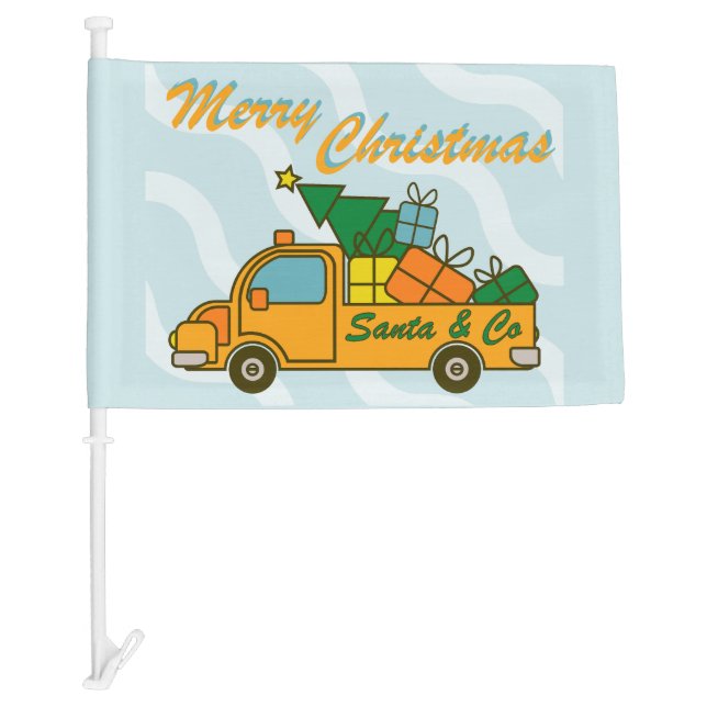 Santa truck side view Merry Christmas Car Flag (Front)