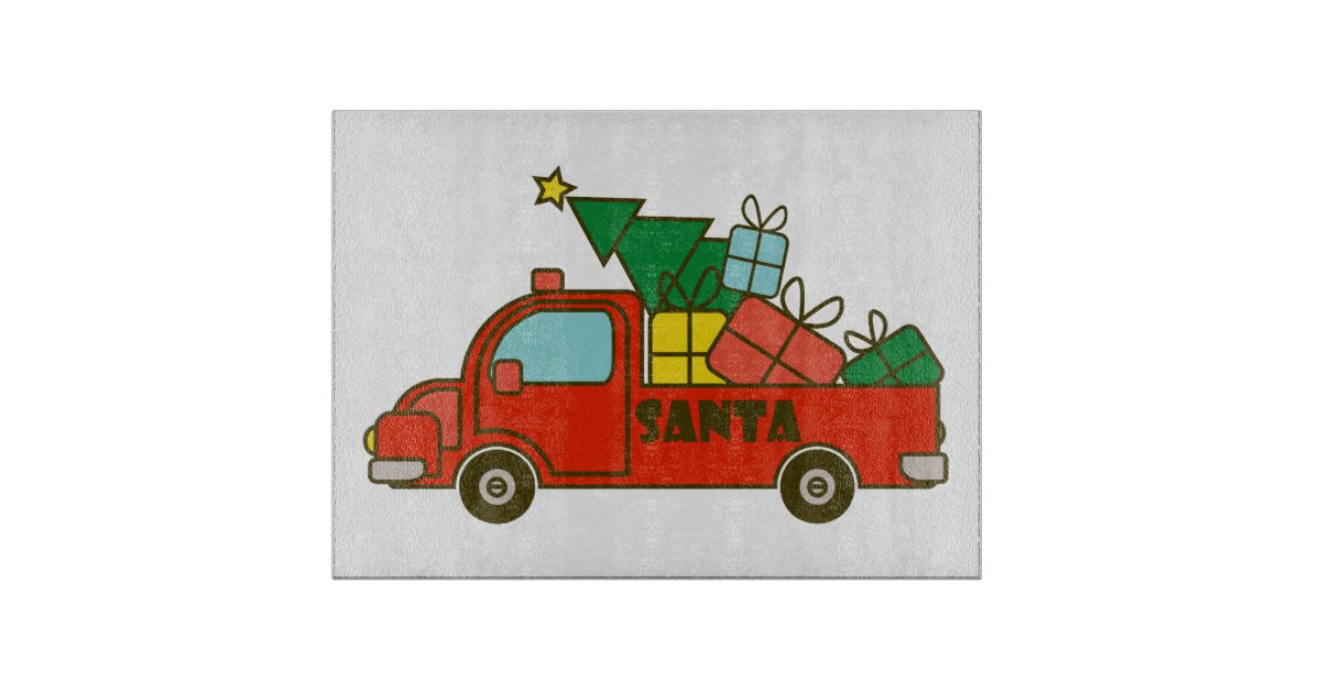 Santa truck side view Merry Christmas Cutting Board | Zazzle