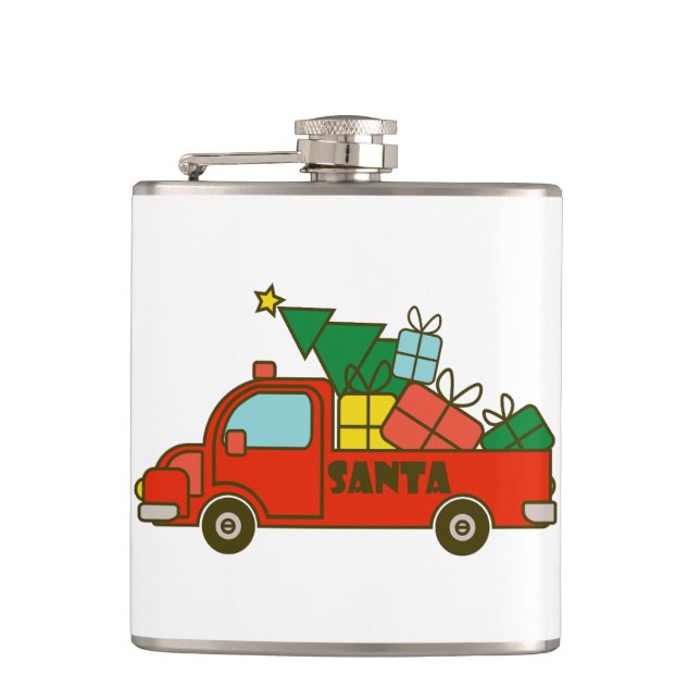 Santa truck side view Merry Christmas Flask (Front)