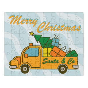 Santa truck side view Merry Christmas Jigsaw Puzzle
