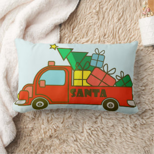 Santa truck side view Merry Christmas Lumbar Pillow