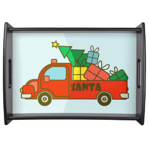 Santa truck side view Merry Christmas Serving Tray