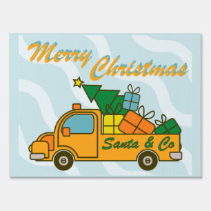 Santa truck side view Merry Christmas Sign