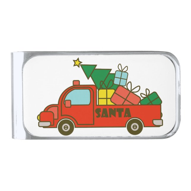 Santa truck side view Merry Christmas Silver Finish Money Clip (Front)