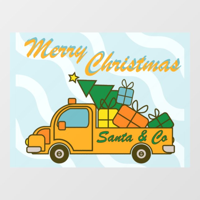 Santa truck side view Merry Christmas Window Cling (Sheet)