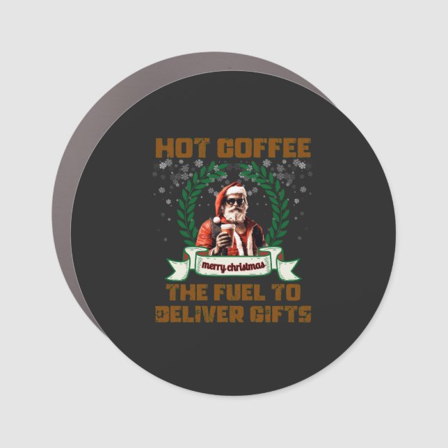Santa Trucker Coffee Holiday Delivery Christmas Ro Car Magnet (Front)