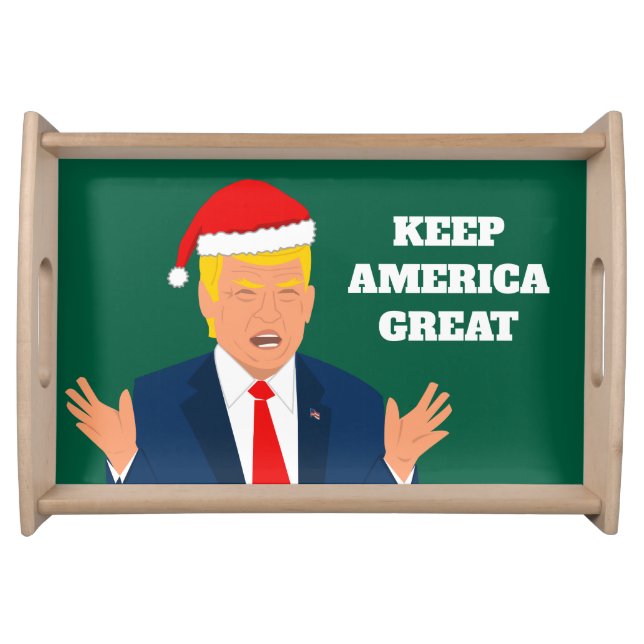 Santa Trump Christmas cartoon Keep America Great Serving Tray (Front)