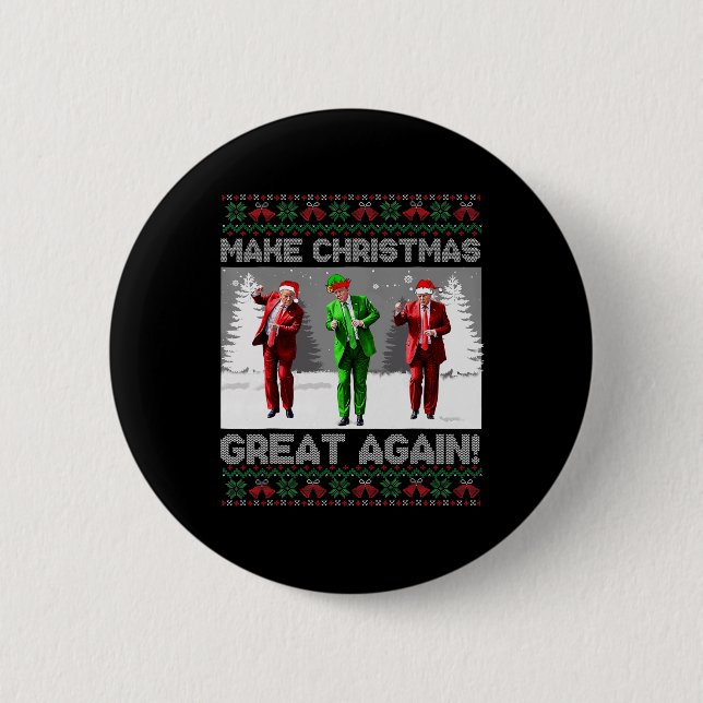 Santa Trump Dance Make Christmas Great Again Ugly  Button (Front)
