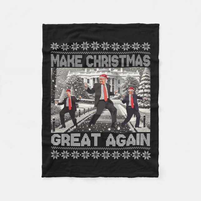 Santa Trump Dance Make Christmas Great Again Ugly  Fleece Blanket (Front)