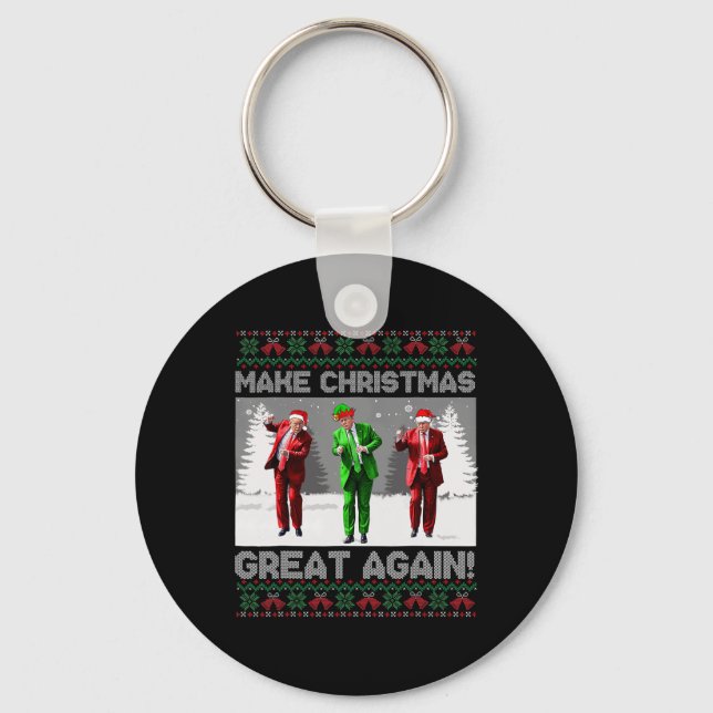 Santa Trump Dance Make Christmas Great Again Ugly  Keychain (Front)