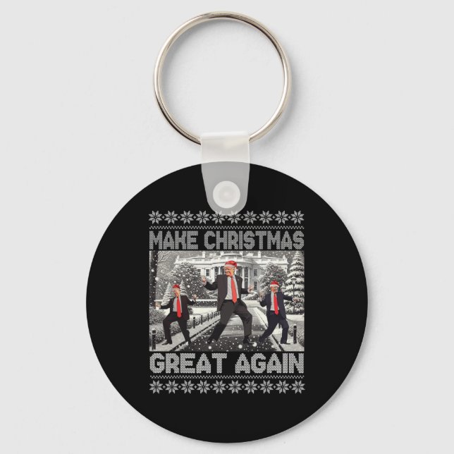 Santa Trump Dance Make Christmas Great Again Ugly  Keychain (Front)