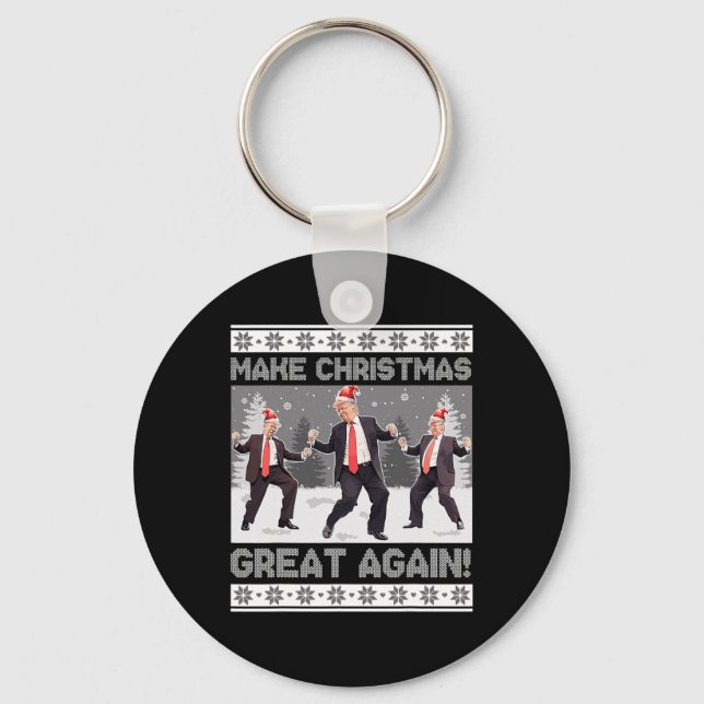 Santa Trump Dance Make Christmas Great Again Ugly  Keychain (Front)