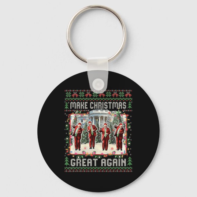 Santa Trump Dance Make Christmas Great Again Ugly  Keychain (Front)