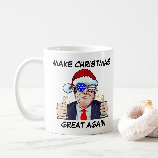 Santa Trump Make Christmas Great Again Xmas 2023 Coffee Mug (With Donut)