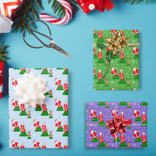 Santa Trying To Do Yoga With Mrs. Claus Pattern Wrapping Paper Sheets