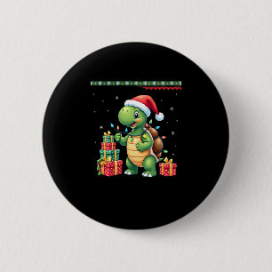 Santa Turtle Christmas Ugly Sweater Funny Holiday Button