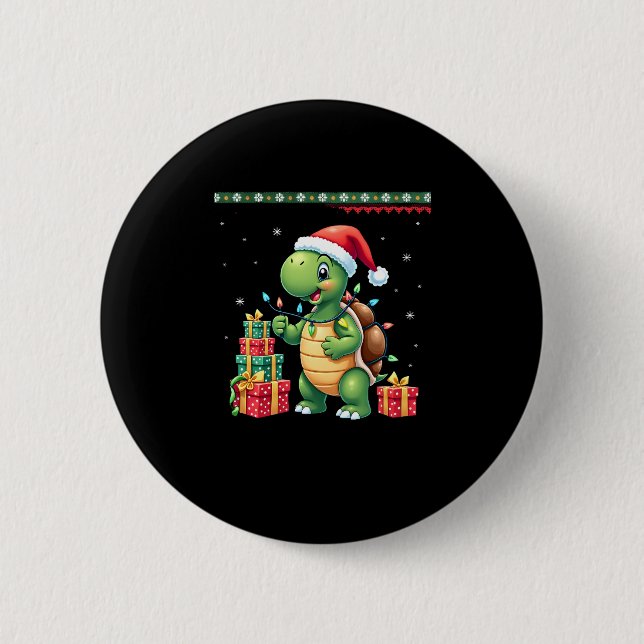Santa Turtle Christmas Ugly Sweater Funny Holiday  Button (Front)