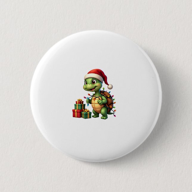 Santa Turtle Christmas Ugly Sweater Funny Holiday  Button (Front)