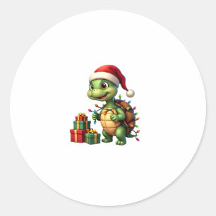 Santa Turtle Christmas Ugly Sweater Funny Holiday Classic Round Sticker