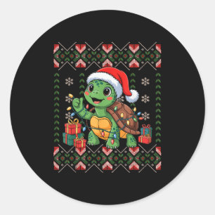 Santa Turtle Christmas Ugly Sweater Funny Holiday Classic Round Sticker