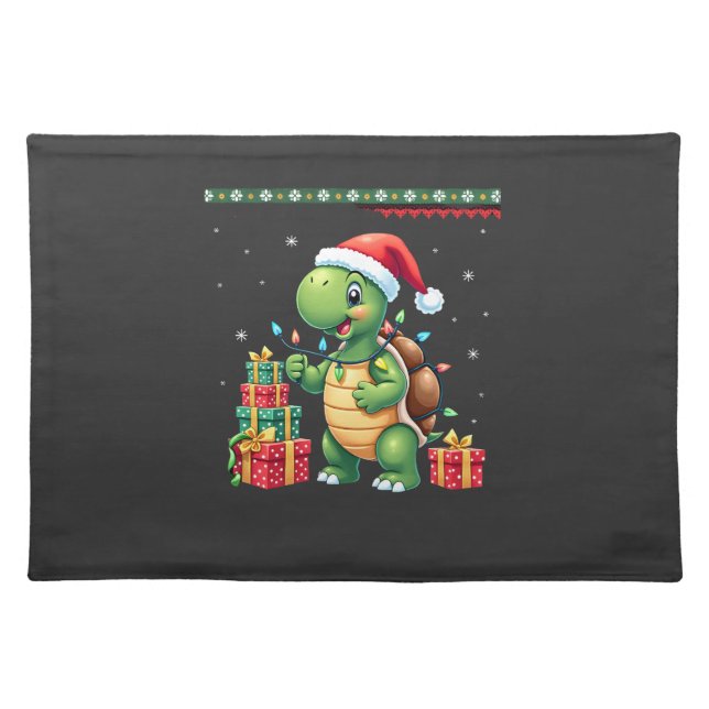 Santa Turtle Christmas Ugly Sweater Funny Holiday  Cloth Placemat (Front)