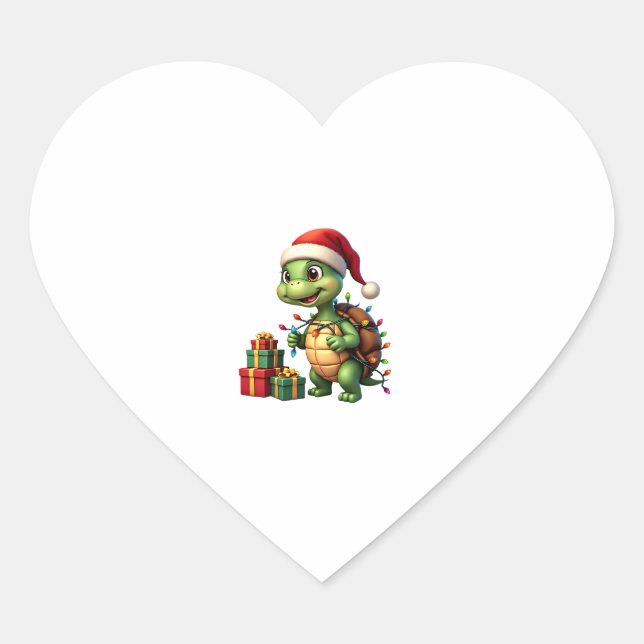 Santa Turtle Christmas Ugly Sweater Funny Holiday  Heart Sticker (Front)