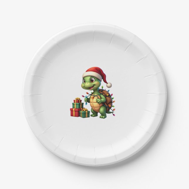 Santa Turtle Christmas Ugly Sweater Funny Holiday  Paper Plates (Front)