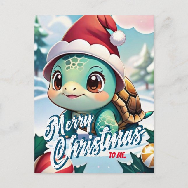 Santa Turtle Merry Christmas to me Greeting Postcard (Front)