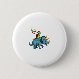 Santa Turtle Riding T-Rex Reindeer Christmas Light Button