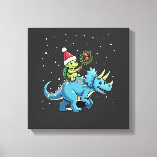 Santa Turtle Riding T-Rex Reindeer Christmas Light Canvas Print