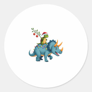 Santa Turtle Riding T-Rex Reindeer Christmas Light Classic Round Sticker