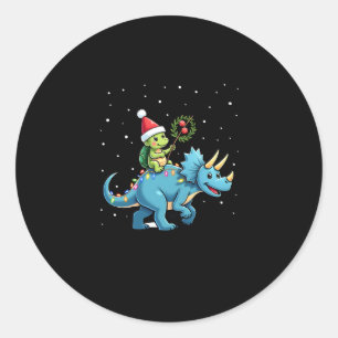 Santa Turtle Riding T-Rex Reindeer Christmas Light Classic Round Sticker