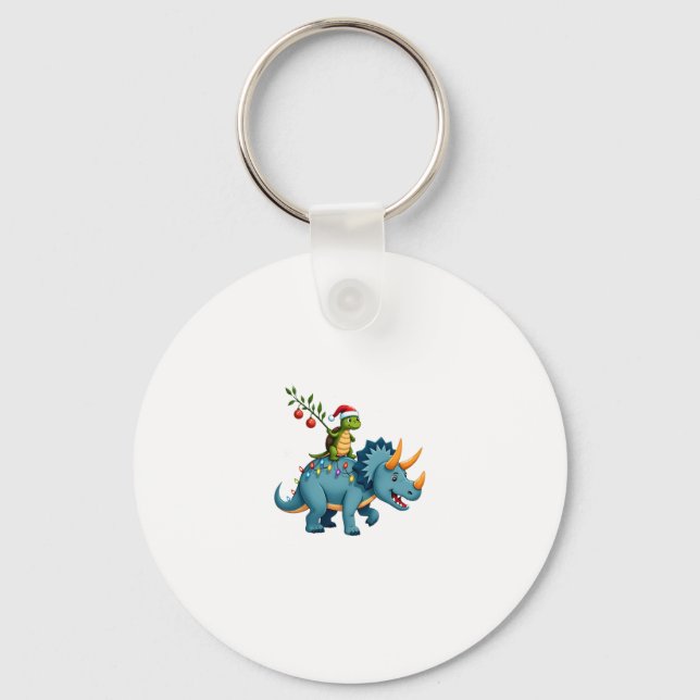 Santa Turtle Riding T-Rex Reindeer Christmas Light Keychain (Front)
