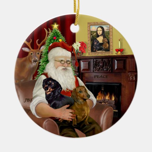 Santa_Two Dachshunds BTred Ceramic Ornament