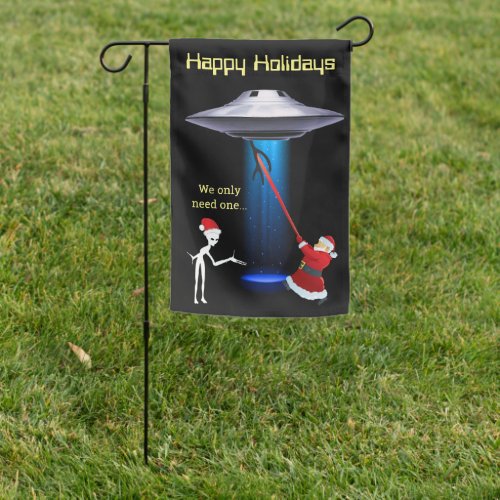 Santa UFO Funny Christmas Garden Flag