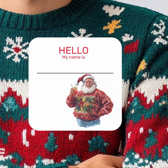 Santa Ugly Sweater Party Name Tag Badge Christmas (Creator Uploaded)